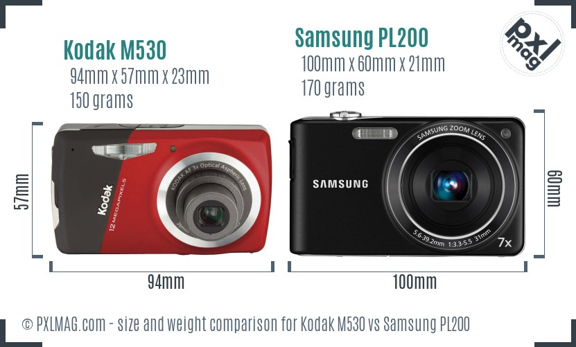 Kodak M530 vs Samsung PL200 size comparison