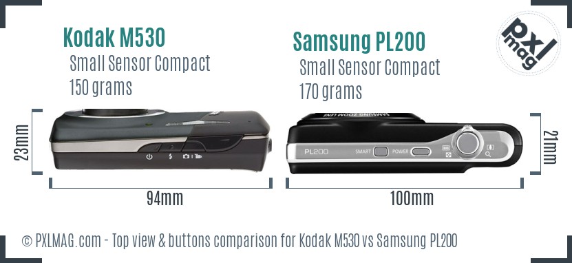 Kodak M530 vs Samsung PL200 top view buttons comparison