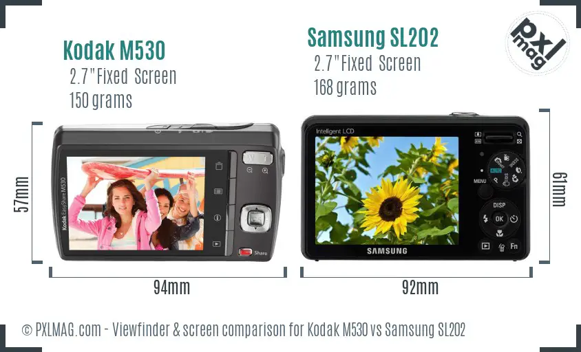 Kodak M530 vs Samsung SL202 Screen and Viewfinder comparison