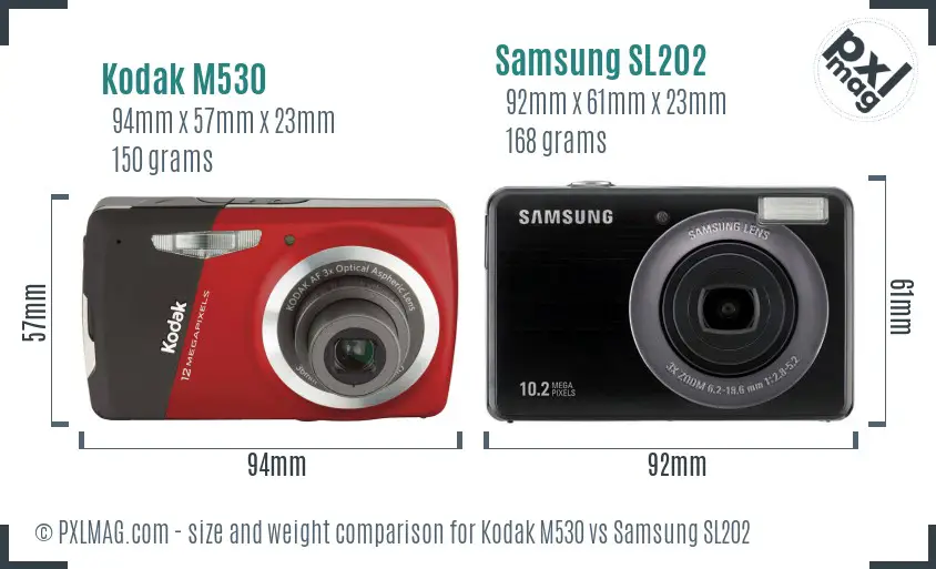 Kodak M530 vs Samsung SL202 size comparison