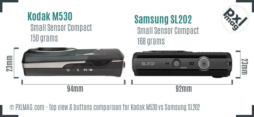 Kodak M530 vs Samsung SL202 top view buttons comparison