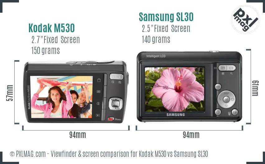Kodak M530 vs Samsung SL30 Screen and Viewfinder comparison
