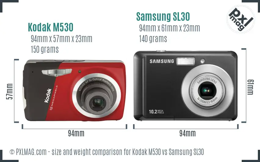 Kodak M530 vs Samsung SL30 size comparison