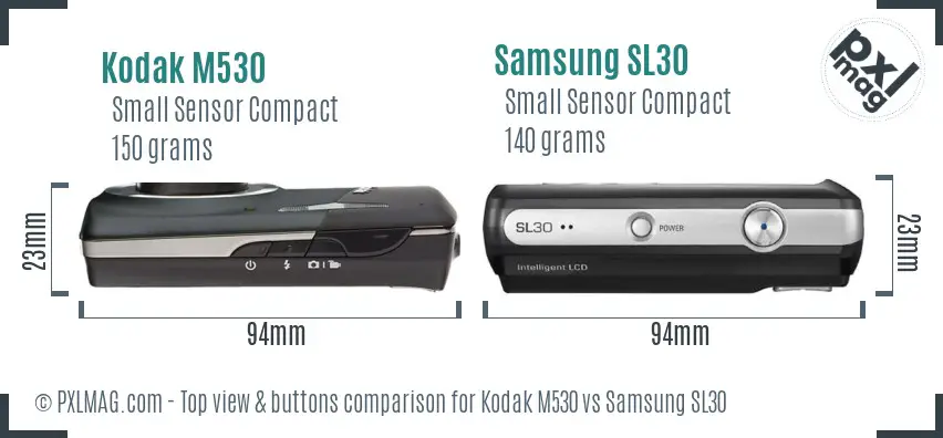 Kodak M530 vs Samsung SL30 top view buttons comparison