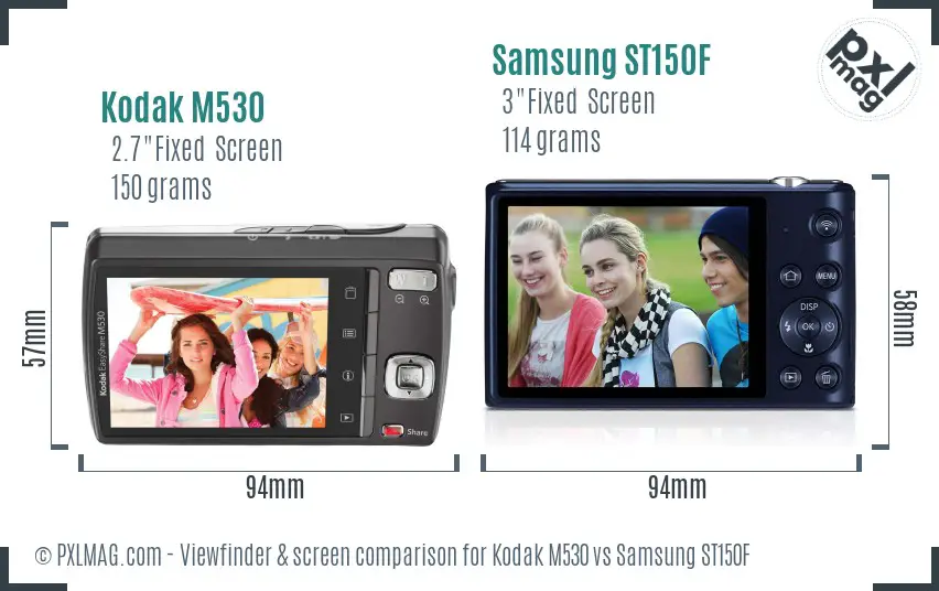 Kodak M530 vs Samsung ST150F Screen and Viewfinder comparison