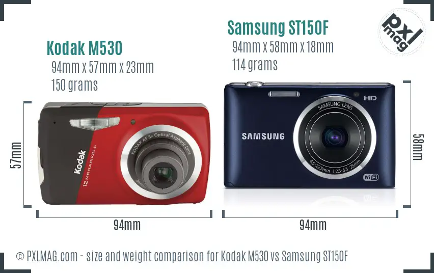 Kodak M530 vs Samsung ST150F size comparison