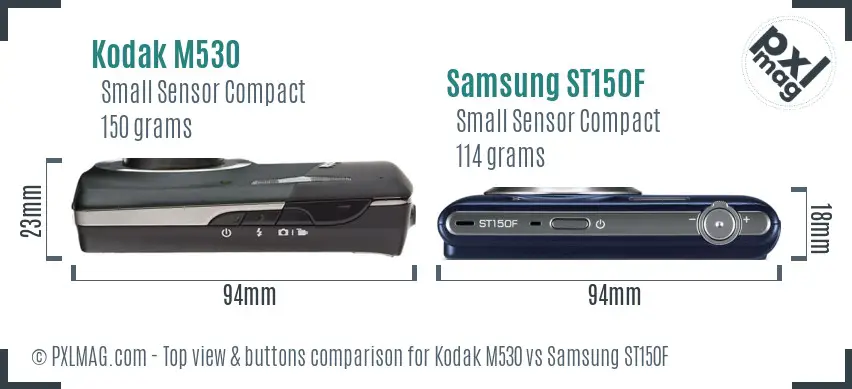 Kodak M530 vs Samsung ST150F top view buttons comparison