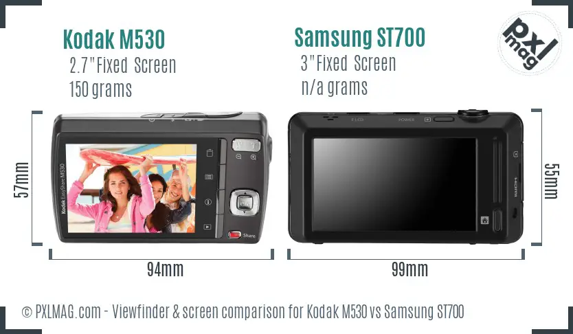Kodak M530 vs Samsung ST700 Screen and Viewfinder comparison