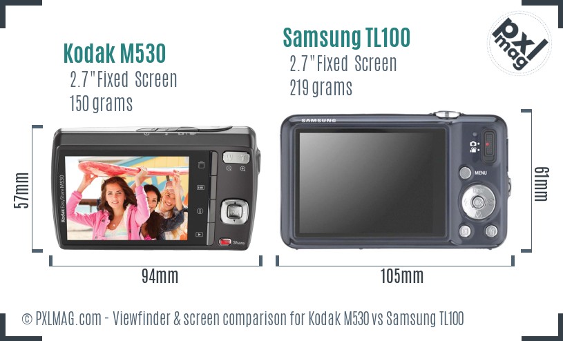 Kodak M530 vs Samsung TL100 Screen and Viewfinder comparison