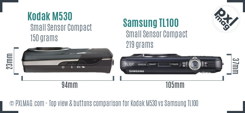 Kodak M530 vs Samsung TL100 top view buttons comparison