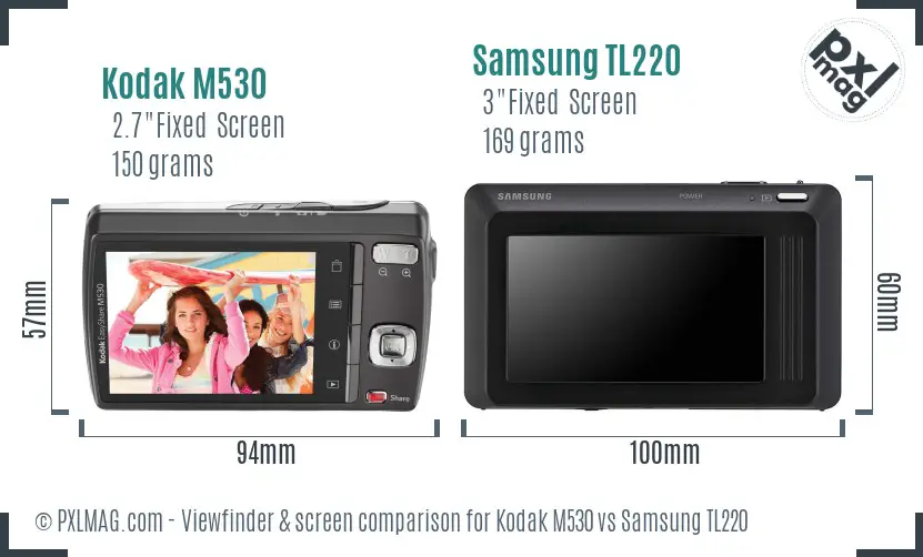 Kodak M530 vs Samsung TL220 Screen and Viewfinder comparison