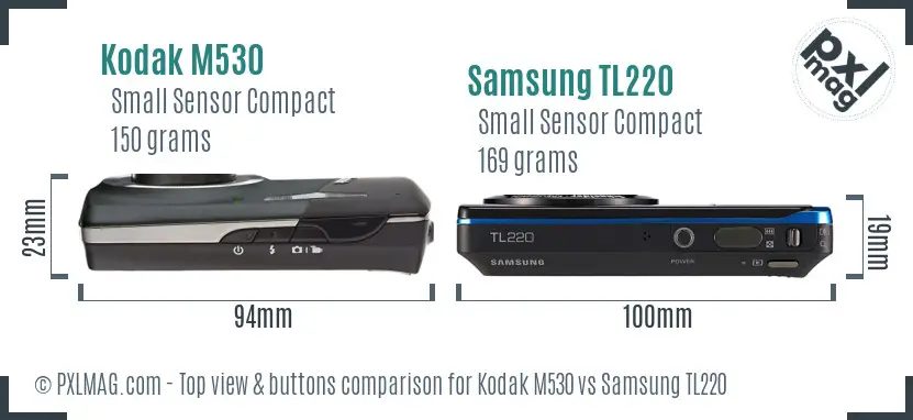 Kodak M530 vs Samsung TL220 top view buttons comparison
