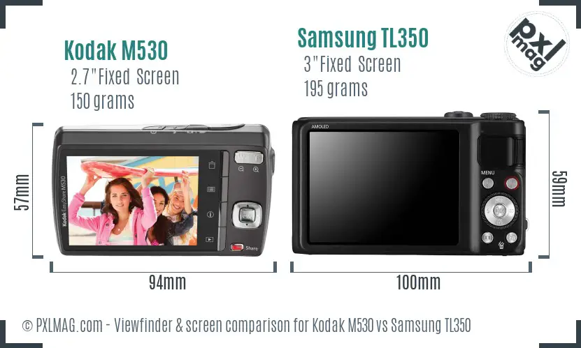 Kodak M530 vs Samsung TL350 Screen and Viewfinder comparison