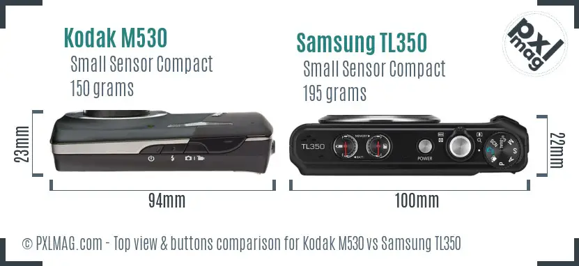 Kodak M530 vs Samsung TL350 top view buttons comparison