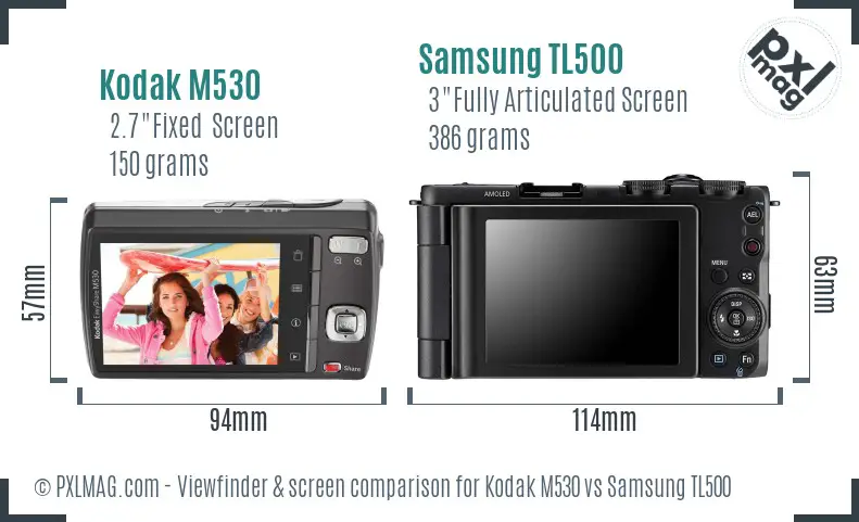 Kodak M530 vs Samsung TL500 Screen and Viewfinder comparison