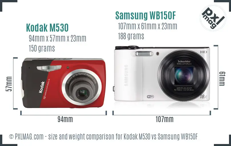 Kodak M530 vs Samsung WB150F size comparison