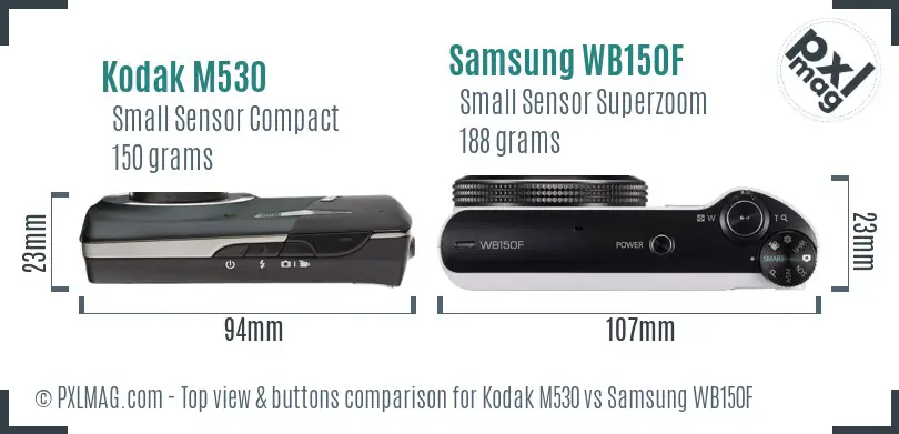 Kodak M530 vs Samsung WB150F top view buttons comparison