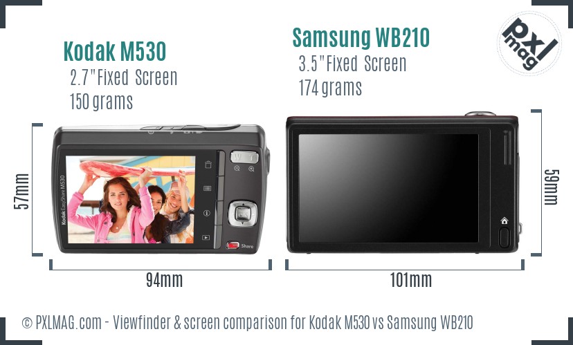 Kodak M530 vs Samsung WB210 Screen and Viewfinder comparison