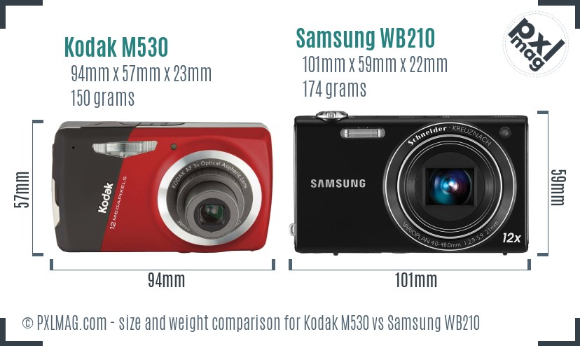 Kodak M530 vs Samsung WB210 size comparison