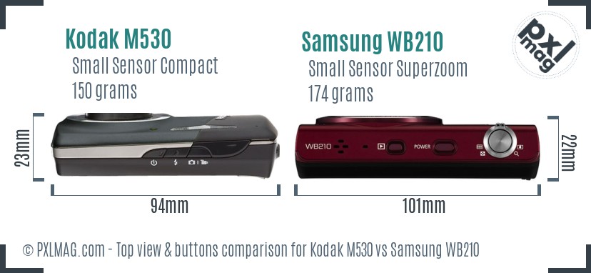 Kodak M530 vs Samsung WB210 top view buttons comparison