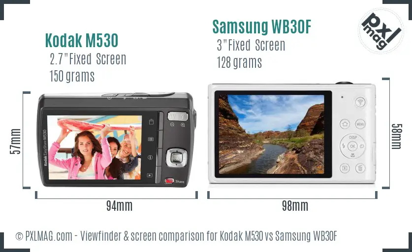 Kodak M530 vs Samsung WB30F Screen and Viewfinder comparison