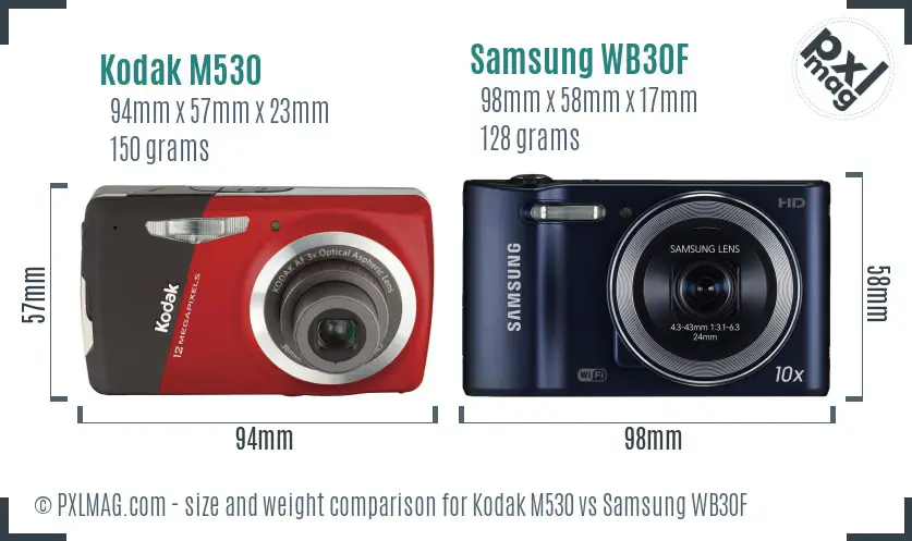 Kodak M530 vs Samsung WB30F size comparison