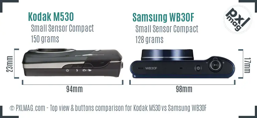 Kodak M530 vs Samsung WB30F top view buttons comparison