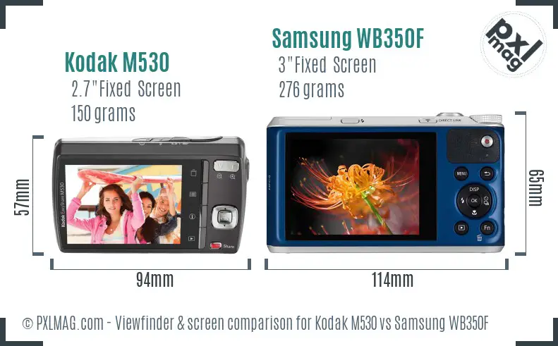 Kodak M530 vs Samsung WB350F Screen and Viewfinder comparison