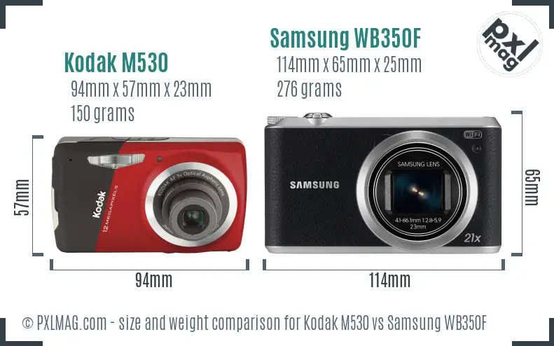 Kodak M530 vs Samsung WB350F size comparison