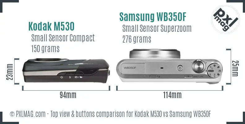 Kodak M530 vs Samsung WB350F top view buttons comparison