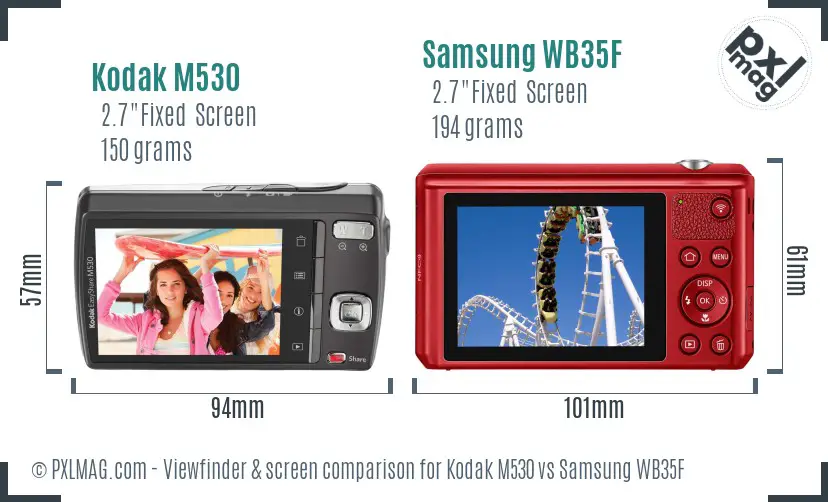 Kodak M530 vs Samsung WB35F Screen and Viewfinder comparison