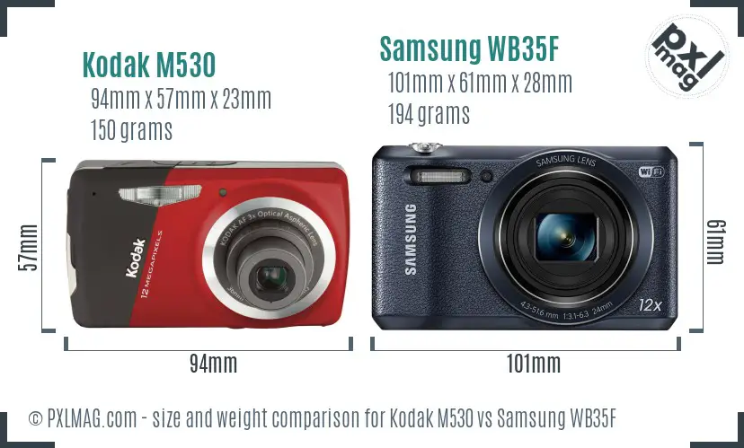 Kodak M530 vs Samsung WB35F size comparison