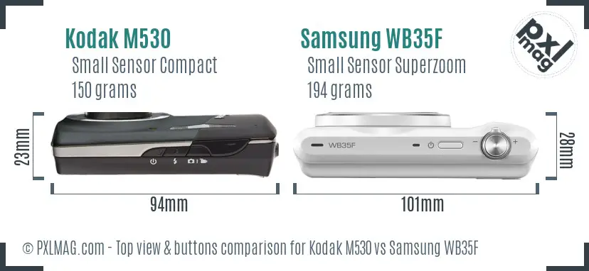 Kodak M530 vs Samsung WB35F top view buttons comparison