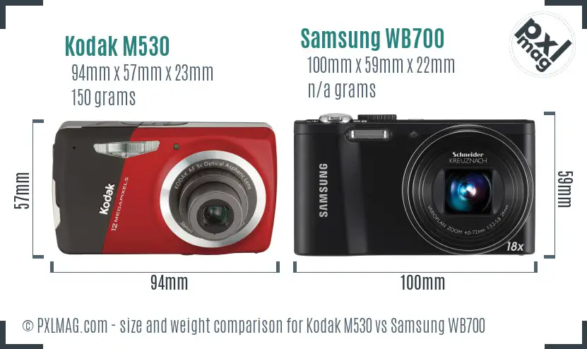 Kodak M530 vs Samsung WB700 size comparison