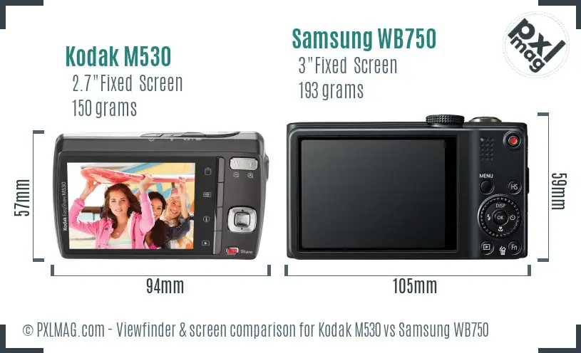 Kodak M530 vs Samsung WB750 Screen and Viewfinder comparison