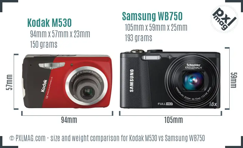 Kodak M530 vs Samsung WB750 size comparison