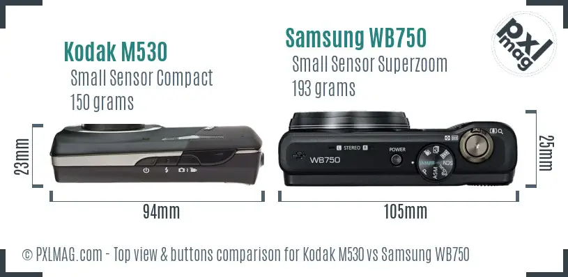 Kodak M530 vs Samsung WB750 top view buttons comparison