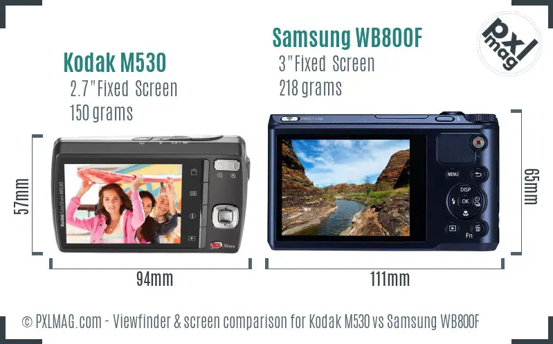 Kodak M530 vs Samsung WB800F Screen and Viewfinder comparison