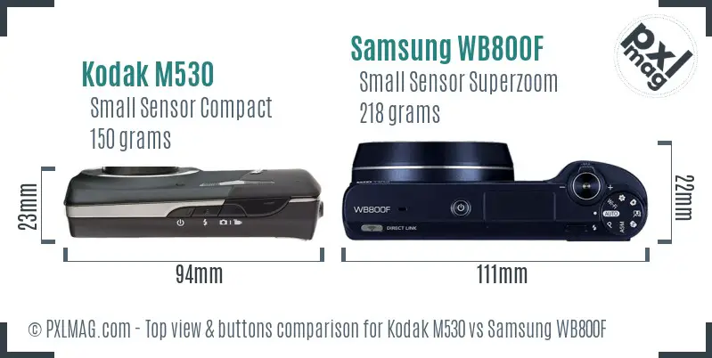 Kodak M530 vs Samsung WB800F top view buttons comparison