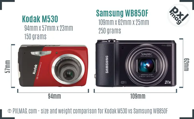 Kodak M530 vs Samsung WB850F size comparison