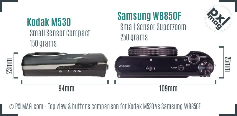 Kodak M530 vs Samsung WB850F top view buttons comparison