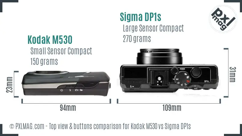 Kodak M530 vs Sigma DP1s top view buttons comparison