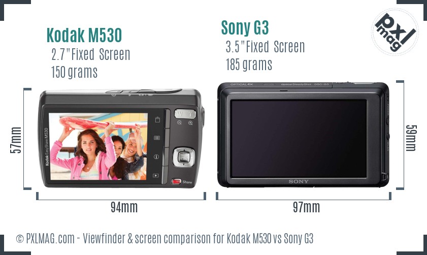 Kodak M530 vs Sony G3 Screen and Viewfinder comparison