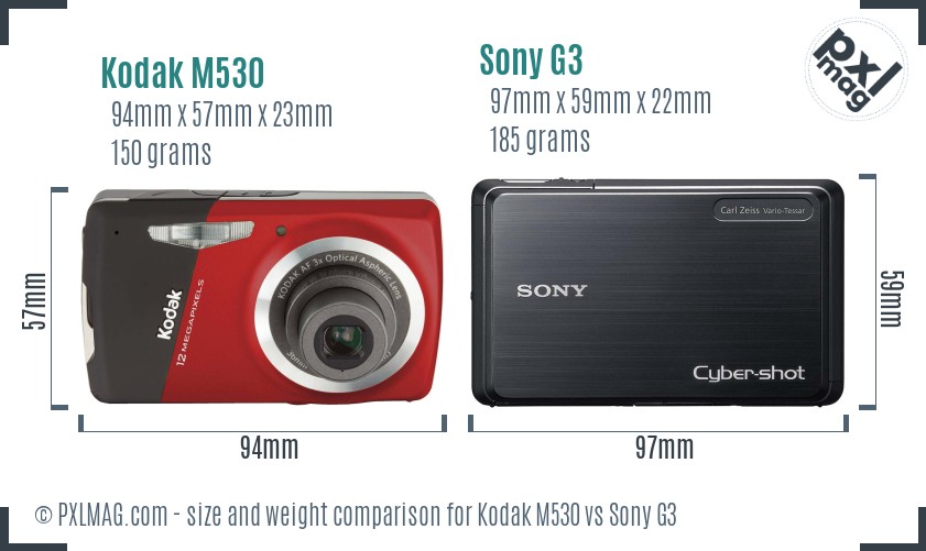 Kodak M530 vs Sony G3 size comparison Kodak M530 vs Sony G3 size comparison