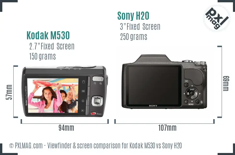 Kodak M530 vs Sony H20 Screen and Viewfinder comparison
