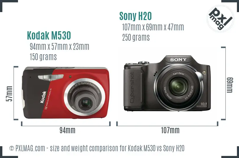 Kodak M530 vs Sony H20 size comparison