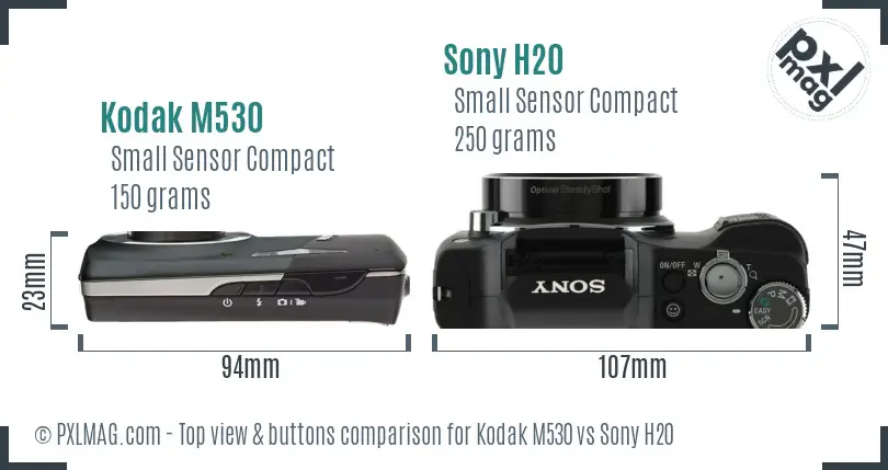 Kodak M530 vs Sony H20 top view buttons comparison