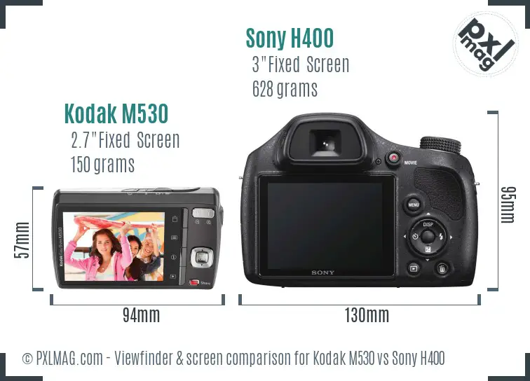 Kodak M530 vs Sony H400 Screen and Viewfinder comparison