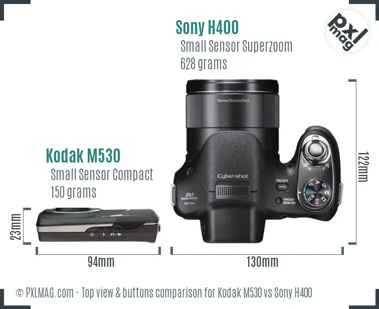 Kodak M530 vs Sony H400 top view buttons comparison