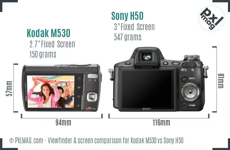 Kodak M530 vs Sony H50 Screen and Viewfinder comparison